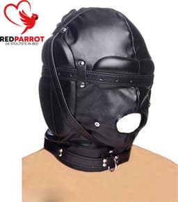 Masker Met Gagbal En Halsband - BDSM - Zwart - Blinddoek - Hoofdmasker - PU Leer — thumbnail 2