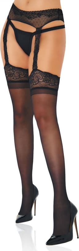 Daring Intimates - Satin Touch Garterbelt Stockings - Hosiery Suspenders and Garterbelt Stocki Zwart O/S — thumbnail 5