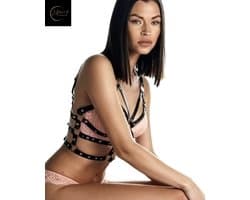 Dare to Undress – Bound Desire – Erotische Lingerie voor Dames – Lingerie Erotisch – Sexy Lingerie – Erotische BH Harnasset – Sexy PU-Leren Lingerie Harnas voor Dames – Fetish & Kinky Accessoire – BDSM & Clubwear – One Size