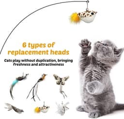 Kattenspeelgoed met veren, interactief speelgoed kat met 6 reserveveren voor kattenhengels en 1 stang voor kittens en katten — thumbnail 3