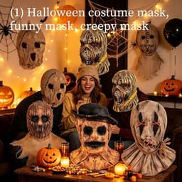Halloween Scarecrow Masker, Volledig Hoofdmasker van Latex met Jute-look, Griezelig Vogelverschrikkerontwerp, Oog- en Mondopeningen, Voor Halloweenfeestjes（Type 6） — thumbnail 3