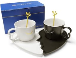 Koffiekopjes set - Partner mokken - Cadeau bruiloft - Kussend motief - 200 ml capaciteit - Zwart — thumbnail 1