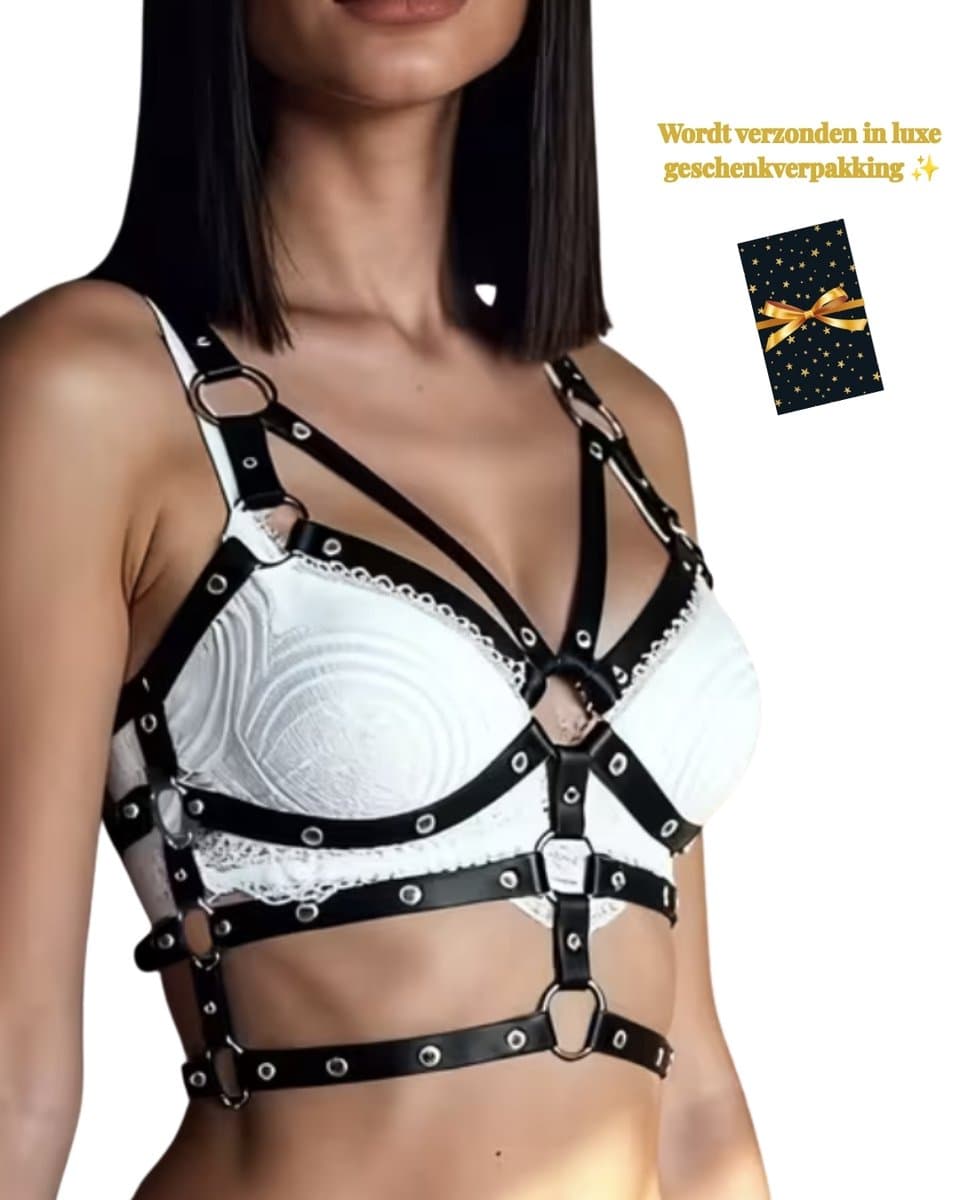 Dare to Undress – Bound Desire – Erotische Lingerie voor Dames – Lingerie Erotisch – Sexy Lingerie – Erotische BH Harnasset – Sexy PU-Leren Lingerie Harnas voor Dames – Fetish & Kinky Accessoire – BDSM & Clubwear – One Size — afbeelding 1