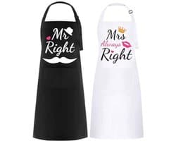 Gepersonaliseerd Mr & Mrs Schort - 2 Stuks Keukenschort voor Valentijnsdag, Bruiloft, Verloving en Verjaardag