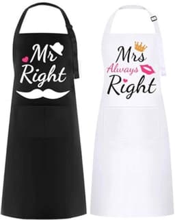 Gepersonaliseerd Mr & Mrs Schort - 2 Stuks Keukenschort voor Valentijnsdag, Bruiloft, Verloving en Verjaardag — thumbnail 1