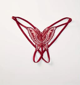 String - Vlinder slipje - Lingerie - Open kruis - Sexy lingerie - Butterfly - Peek-a-boo string - Ondergoed - Onderbroek - One size - Elastisch - Rood - Jonyx — thumbnail 2