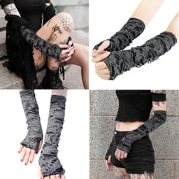 2 paar armwarmers, vingerloze handschoen, lange vingerloze handschoenen, goth-armmouwen, handschoenen met duimgaten voor dames, meisjes, Halloween-kostuum, Zwart, 1 — thumbnail 4