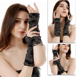 2 paar armwarmers, vingerloze handschoen, lange vingerloze handschoenen, goth-armmouwen, handschoenen met duimgaten voor dames, meisjes, Halloween-kostuum, Zwart, 1 — thumbnail 5