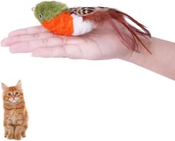 Kattenspeelgoed realistische vogel kitten achtervolging bengelend speelgoed zachte veer handgemaakte imitatie mus simuleer papegaai stimuleert huisdierinstincten (groen) — thumbnail 3