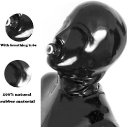 SnelShoppen - Zwarte Modieuze Latex Kap - Handgemaakt Latex Masker met Rits aan de Achterkant en Snorkel - Ideaal voor Latex Club Cosplay Kostuums M — thumbnail 4