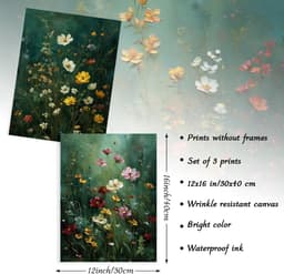 3-delig Stemmig Donkergroene Bloemen Wandkunst, Dark Academy Wildflower Afbeeldingen voor Woonkamer Slaapkamer Decor 30x40 cm Niet Ingelijst — thumbnail 4