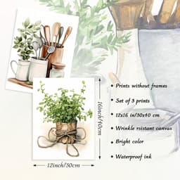 3-delig Aquarel Rustieke Keuken Wandkunst, Kruiden & Keukengerei Potten, Touw, Houten Spatel & Potten voor Restaurant Eetkamer Decor 30x40 cm Niet Ingelijst — thumbnail 4