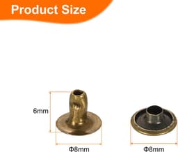 200 sets 8 mm lederen klinknagels, enkele doppen, holle klinknagels, koolstofstaal, ronde kop, snaps, buisvormige metalen pennen voor riem, decoratie, kleding, doe-het-zelf handwerk (bruin) — thumbnail 2