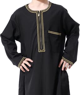 Thobe voor jongens, lange mouwen, Abaya kaftan, Arabische badjas met ritssluiting voor jongens, moslim abaya, gebedskleding voor kinderen jongens — thumbnail 5