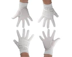 Handschoenen, nylon, witte genaaide handschoenen met drukknoop, voor parade, Sinterklaas, ceremonies en teamuniformen, antistatisch, wasbaar en herbruikbaar voor formele