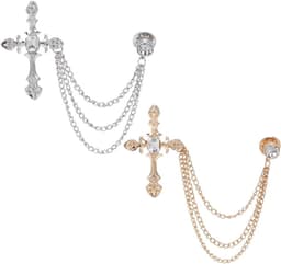 1 Doos 2 Kleuren Heren Broche Pak Pin Badge met Kettingen Hangende Ketting Broche Pin Zilver Goud Legering Kruis Nep Strass Heren Revers Decoraties voor Smoking Stropdas Hoed Sjaal Shirt — thumbnail 1