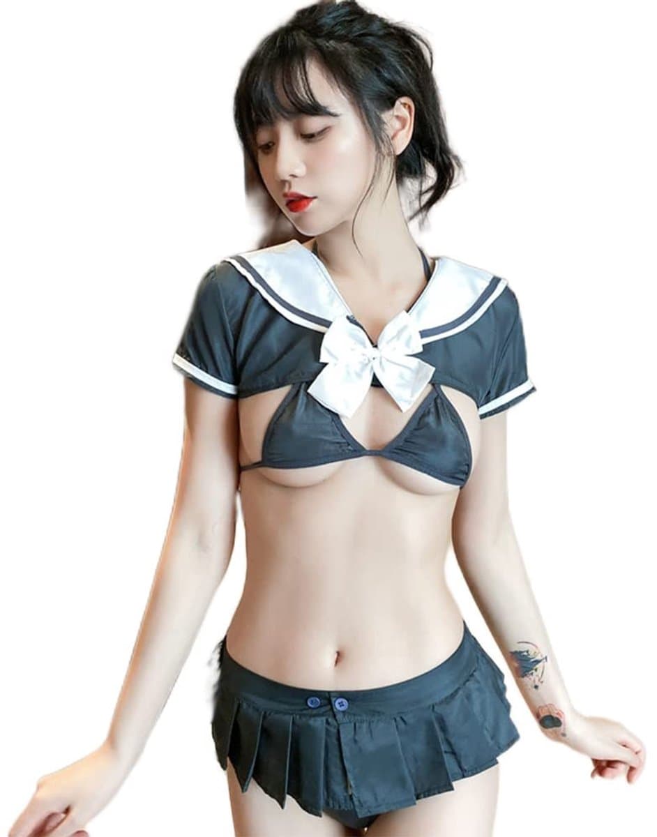 SolidKeus - Sexy Cosplay Schoolgirl Kostuum Mini Jurk Set — afbeelding 1