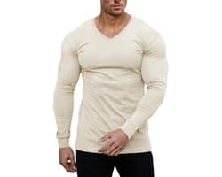 Cmdr Slim Fit V-hals Lange Mouw Spier-Thermo-T-Shirt Casual Geribbelde Trui Lichte Trui Onderhemden