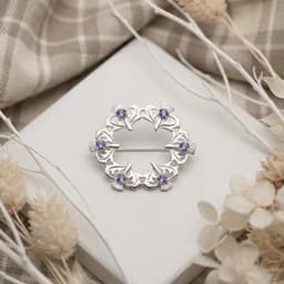 Castle Dames Broche met Schotse Distel in 925 Sterling Zilver met Echte Amethist en Sieradendoosje – Schots Cadeau voor Vrouwen — thumbnail 3