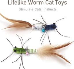 Vervangende kattentoverstaf - 6 stuks kattenwormspeelgoed navullingen, veren staart worm kattenspeelgoed, kattentoverstaf hulpstukken, kattenverenspeelgoed, kattenwiebelig speelgoed — thumbnail 4