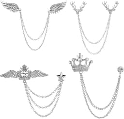 4 stuks hertenkop dubbele schakelkettingen, strass metalen veer reversspeld, kroon met hangende ketting broche kraag spelden, adelaar kristallen ketting broche pin voor stropdas hoed sjaal, Andere — thumbnail 1