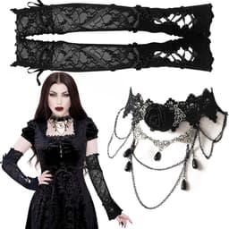 Handschoenen, Kant Handschoenen Zwart en Gothic Tattoo Chokers Roos Prom Opera Wanten Handschoenen voor Vrouwen en Meisjes Vingerloos Elleboog Lengte Vintage Mesh Handschoenen Lolita — thumbnail 1
