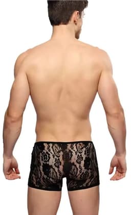 Zwarte Transparante Kanten Boxershort voor Heren in Maten XS S M L XL Comfortabele Herenondergoed met Elegant Kantwerk — thumbnail 2