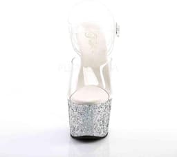 Pleaser - ADORE-708LG Sandaal met enkelband, Paaldans schoenen - Paaldans schoenen - 39 Shoes - Zilverkleurig/Transparant — thumbnail 2