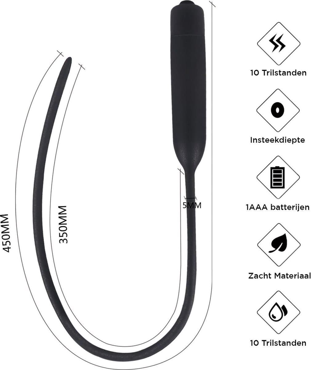 EZLove – Luxe Siliconen Dilator met 10 Trilfuncties voor Sensationele Urethrale en Perineum Bevrediging – 20.2 cm - Zwart — afbeelding 1
