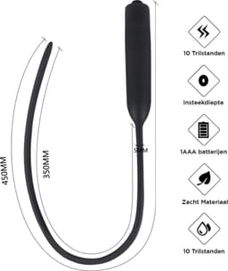 EZLove – Luxe Siliconen Dilator met 10 Trilfuncties voor Sensationele Urethrale en Perineum Bevrediging – 20.2 cm - Zwart — thumbnail 1