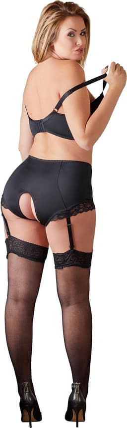 Cottelli Plus Size – Hoge Jarretel Slip met Open Kruis en Kanten Rand Sexy en Uitdagend – Maat XL - Zwart — thumbnail 5