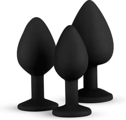 EasyToys - Siliconen Buttplug Set met Diamantjes - Siliconen - Buttplugs - Buttplug Set - Anal Plug - Sex Toys voor Vrouwen en Mannen - Seksspeeltjes - Butt Plug - Zwart — thumbnail 1