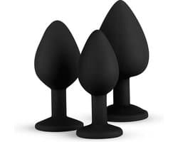 EasyToys - Siliconen Buttplug Set met Diamantjes - Siliconen - Buttplugs - Buttplug Set - Anal Plug - Sex Toys voor Vrouwen en Mannen - Seksspeeltjes - Butt Plug - Zwart