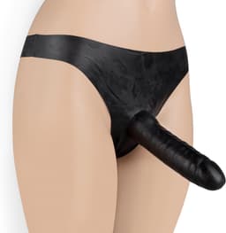 LateX – Latex String met Voorbind Dildo Vast Ontwerp met Natuurlijk Uiterlijk One Size - Zwart — thumbnail 5