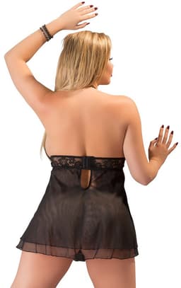 Cottelli Plus Size –  Nacht Jurk Babydoll Variant Leukste Cadeau in het Donker voor Partner – Maat 4XL – Zwart — thumbnail 5