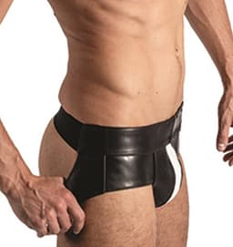 Mister B leren powerjock met witte bies - XS — thumbnail 2