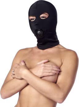 Rimba - Elastisch hoofdmasker Van soepele stof Met ball gag - Zwart — thumbnail 1