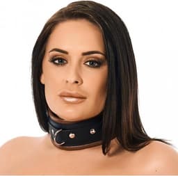 Rimba Bondage Play - Halsband - Collar - Leer Gevoerd - 7cm Breed - Zwart/Bruin — thumbnail 1