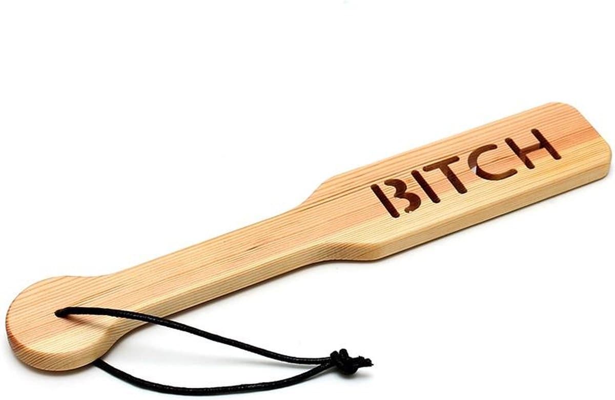 Rimba Bondage Play - Houten Spanking Paddle met Tekst 'Bitch' — afbeelding 1
