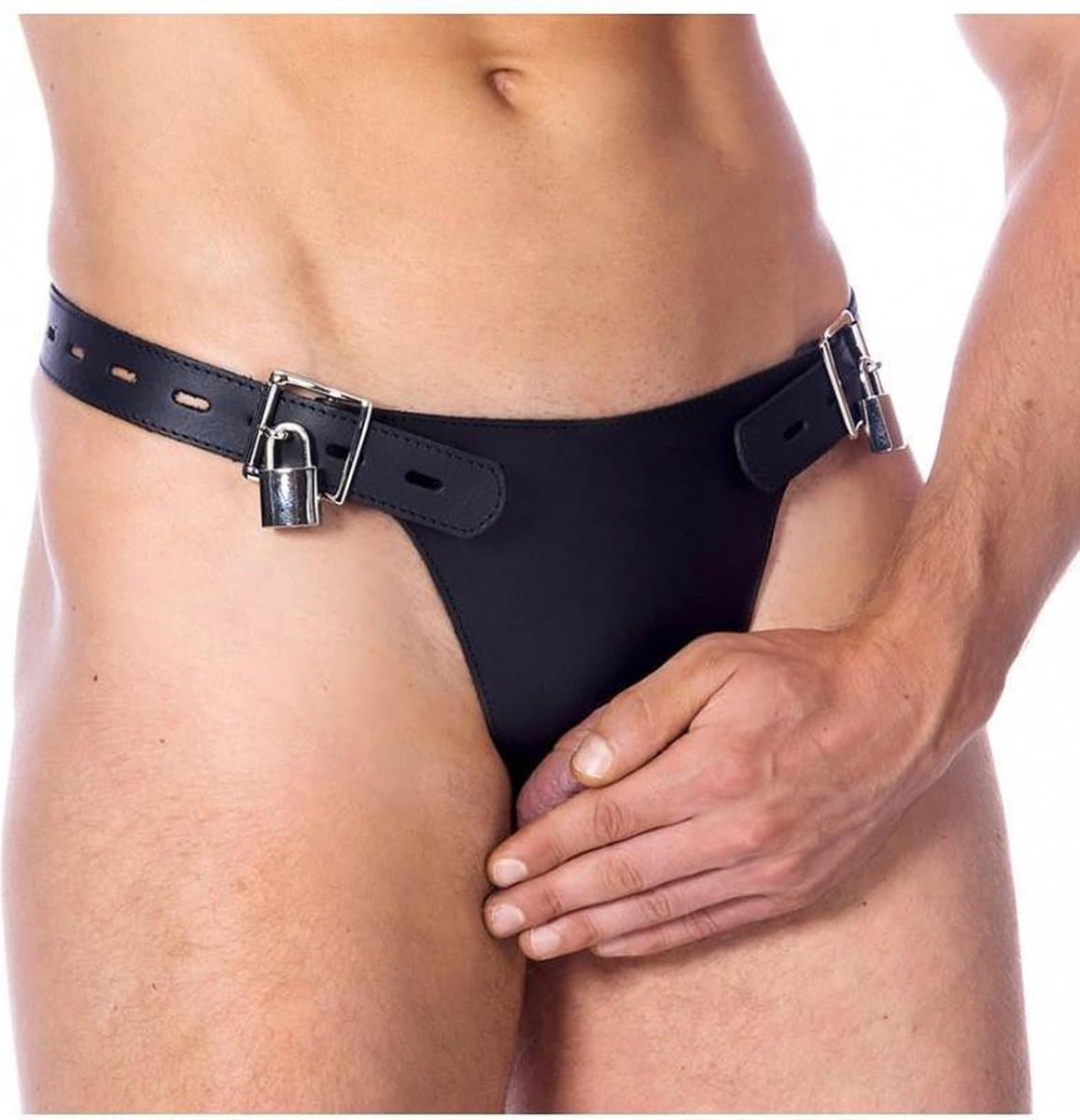 Rimba - Leren Kuisheidsgordel - Kuisheidsslip - Chastity - Met Twee Hangsloten — afbeelding 1