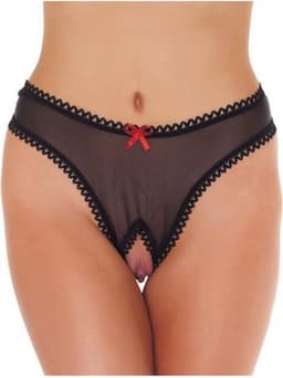 Amorable - G-String - Transparante G String Met Open Kruis - Zwart - One Size — thumbnail 2