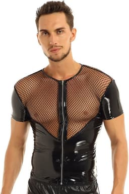 Transparante PU Lederen vest - BDSM Shirt - Club en Feest - Visnet - Zwart — thumbnail 5
