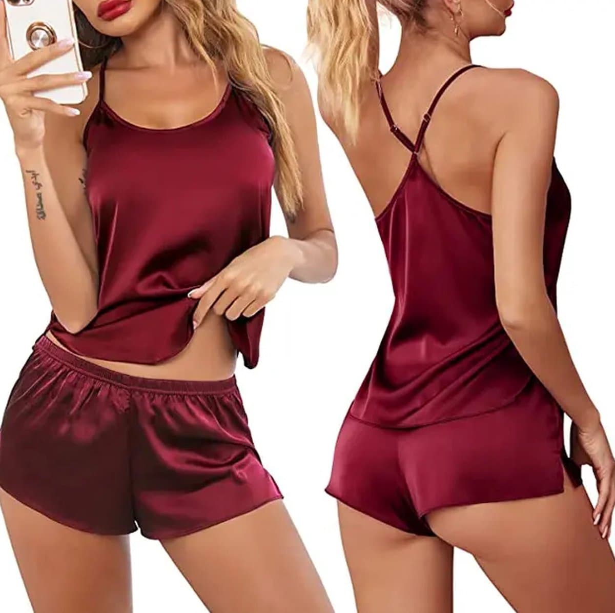 Nachtkleding set van 2 - Sexy en erotisch - Short en topje - Satijn - Kant - Pyjama - Lingerie — afbeelding 1
