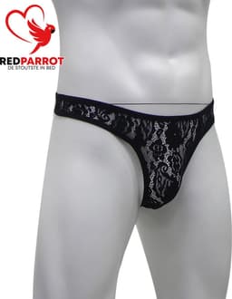 Semi-transparante heren string - Kanten slip - Eroitsche mannen lingerie - Zwart — thumbnail 2