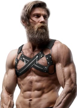 FETISH SUBMISSIVE ATTITUDE™ - ADJUSTABLE NEOPRENE CROSS-OVER CHEST BULLDOG HARNESS WITH ZIPPERS FOR MEN | BDSM | FETISH | BONDAGE | MAN BODY HARNESS — thumbnail 1