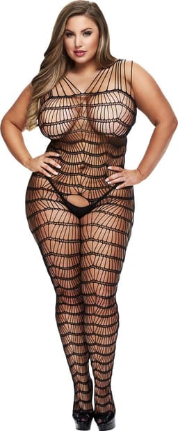 Jaquard Lace Suspender Bodysuit Queen Size Baci Lingerie 00223 — thumbnail 1