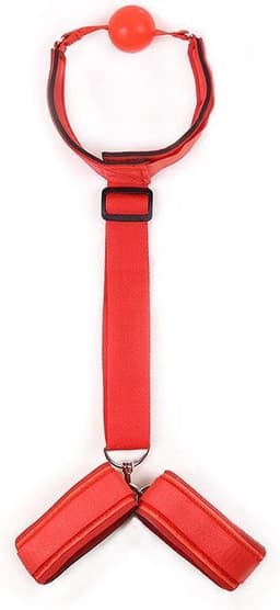 BDSM Gag Bondage Set - SM Seksspeeltjes - Gagball met Handboeien - Erotiek Toys - Rood — thumbnail 2