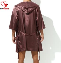 Satijnen Kimono Herenlingerie - Goud Bruine Kimono satijn - Heren nachtkleding - Erotisch - Glanzend - Badjas - Goede kwaliteit — thumbnail 2
