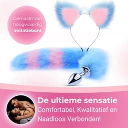 Intenz® - Buttplug Set 4-delig - Foxtail buttplug - Sex toys voor koppels - Staart - Blauw/Roze — thumbnail 3