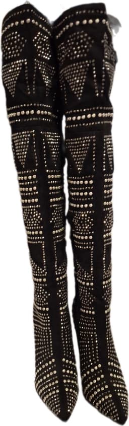 RUON- HOGE EROTISCHE LAARS -SUEDELOOK MET STRASS EN STUDS-BLACK-38 — thumbnail 4